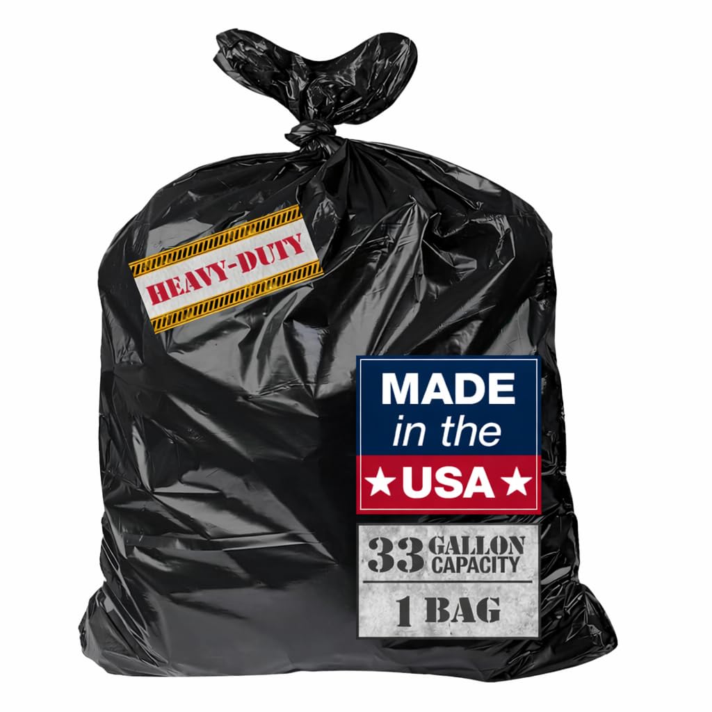 Extra Heavy Duty Black Contractor Garbage Bags 55 Gallon, 1 Trash Bag, Construction Grade, 3 mil, Made in USA