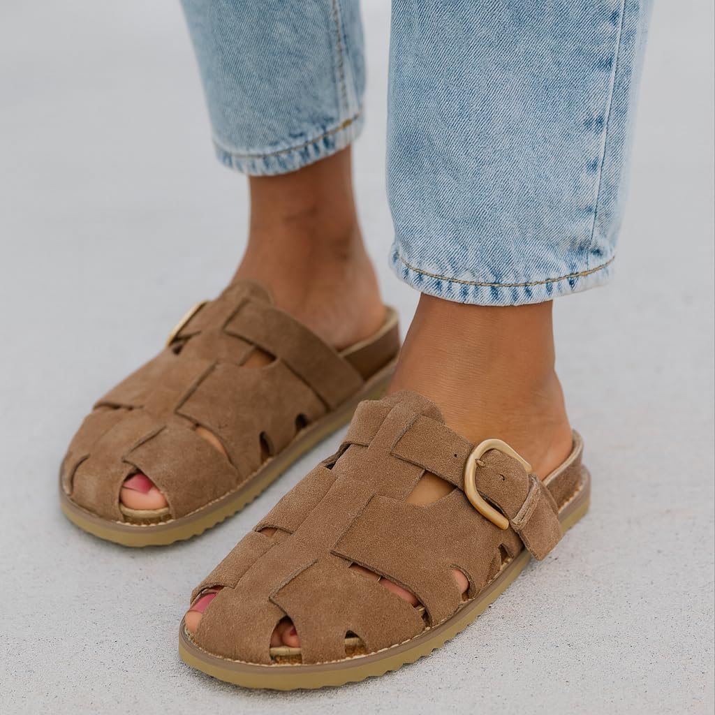 CUSHIONAIRE Benson Fisherman Sandals for Women – Suede Slip On Closed Toe Womens Clogs with Memory Foam Cork Footbed and Arch Support - Image 4