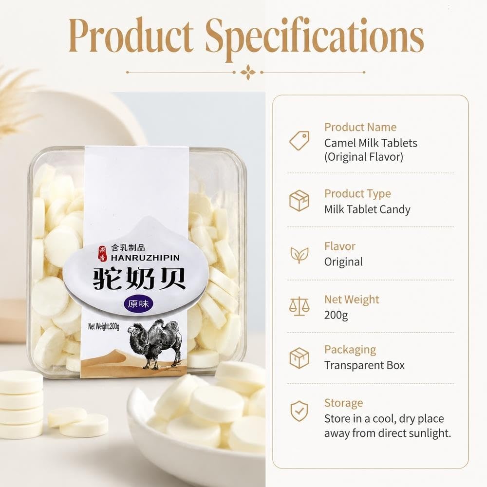 Oryginalne tabletki z mleka wielbłądziego 200g, chrupiąca przekąska