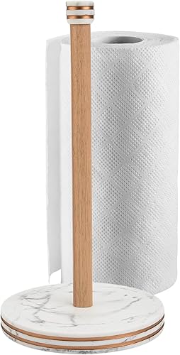 Saddet - Elegante soporte para toallas de papel de mármol blanco para encimera de cocina con almohadillas antideslizantes, soporte para toallas de