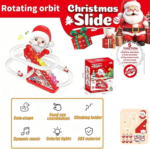 Miniatura 6 de Santa Claus - Montaña rusa para niños pequeños, juguetes de Navidad con luz de sonido, Papá Noel escalador para niños, juguetes de escalera de