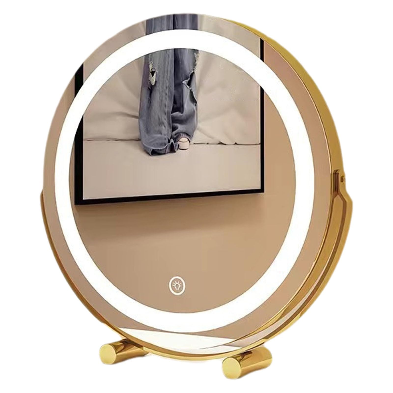 Smart Touch Lighted Vanity Mirror With 3-Color Dimmable LED Lights, 360° Rotation, Metal Frame, Perfect For Bathroom & Desk, Ideal Makeup Mirror For Women(Gold,30cm)