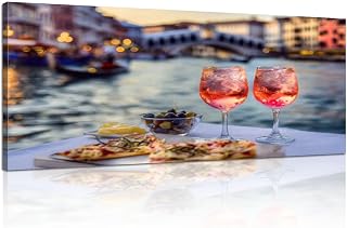 Canvas Wall Art Painting pink aperitif appetizers Grand Canal Venice Modern Print Stretched Framed Artwork Wall Poster for Living Room Bedroom Office Wall Decor 20x40 Inch