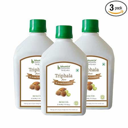 Bhumija Lifesciences Triphala Juice | Ayurvedic Triphala Herb Juice | Digestion | Sugar Free 1 Ltr (Pack of Three)