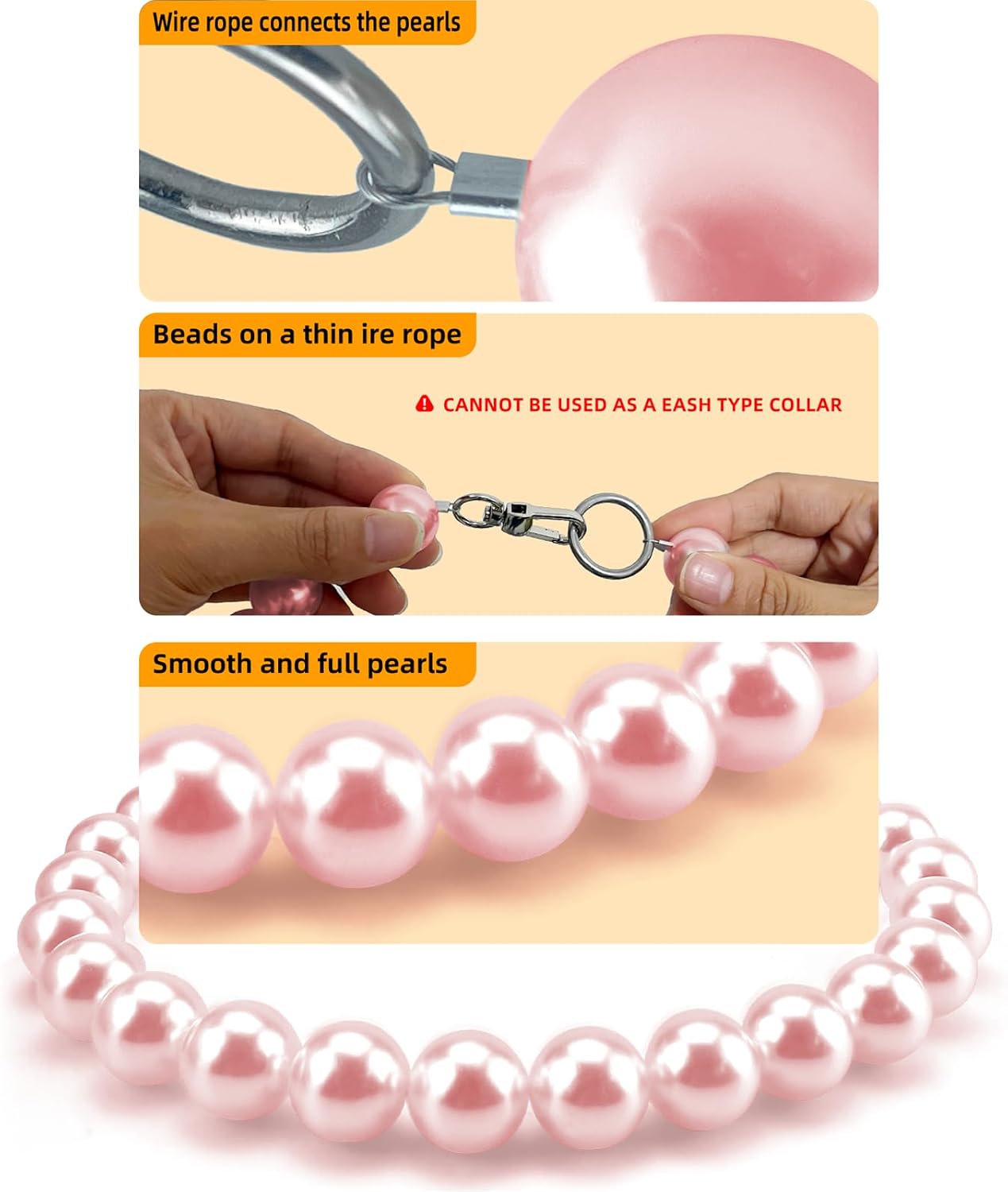 KUDES Chunky Pearl Dog Necklace (Beads 20mm),Elegant Classic Super Big Pearl Collar Necklace Accessories for Medium Large Dogs Occasions and Gatherings (Pink, 4XL(Neck Girth 22.5''-25''))