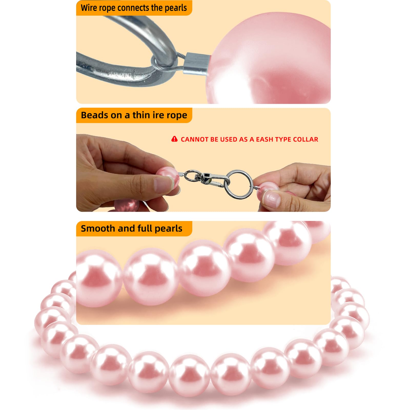 Bead Pets Chunky Pearl Dog Necklace Beads 19mm With Strong Stainl