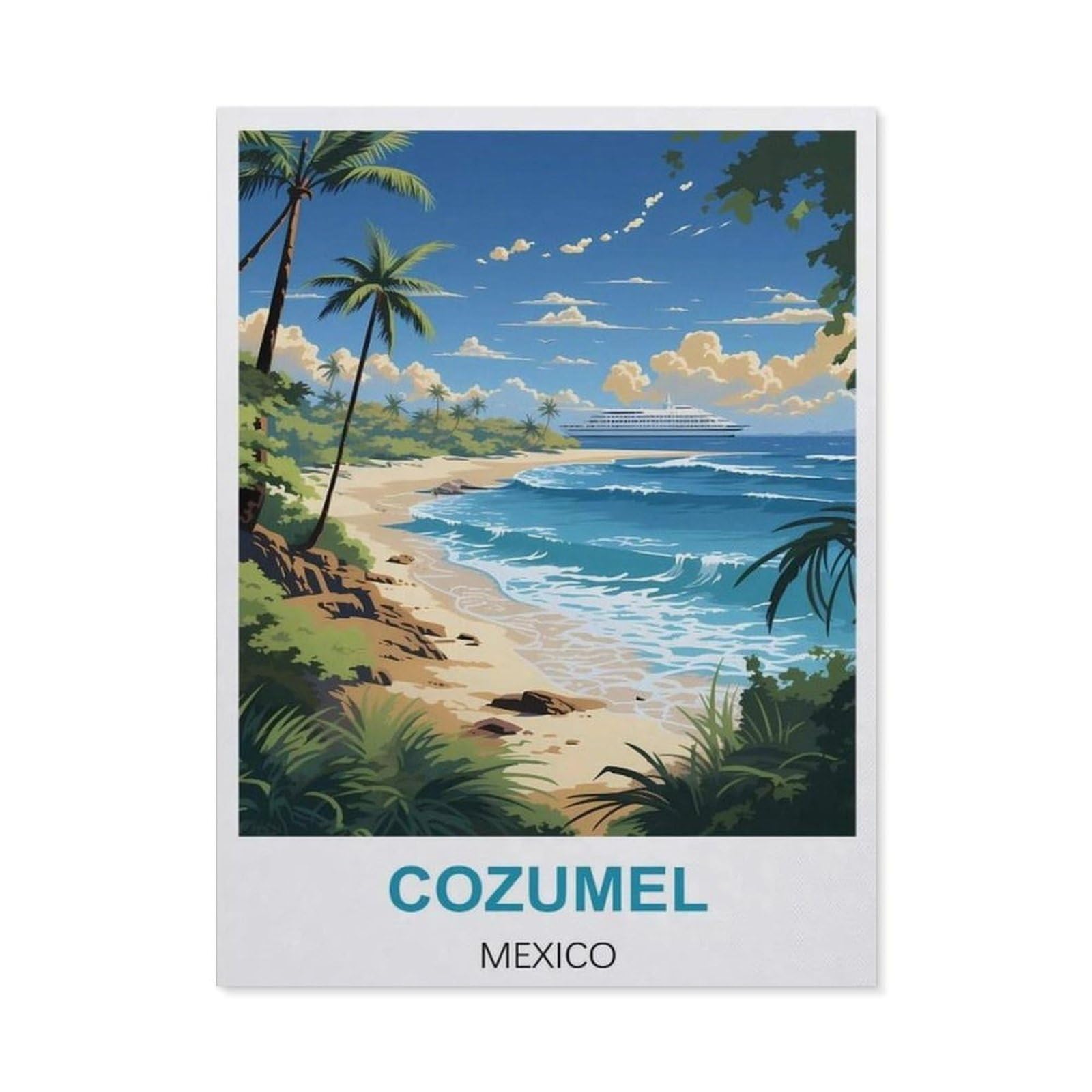 BEAYODKP 5D DIY Diamond Painting Kit，Cozumel Mexico Vintage Travel Poster，Crystal Mosaic Full Drill Round Diamond Painting Embroidery Accessories（50 x 60 cm/19.68 x 23.62 inches）-BZ57