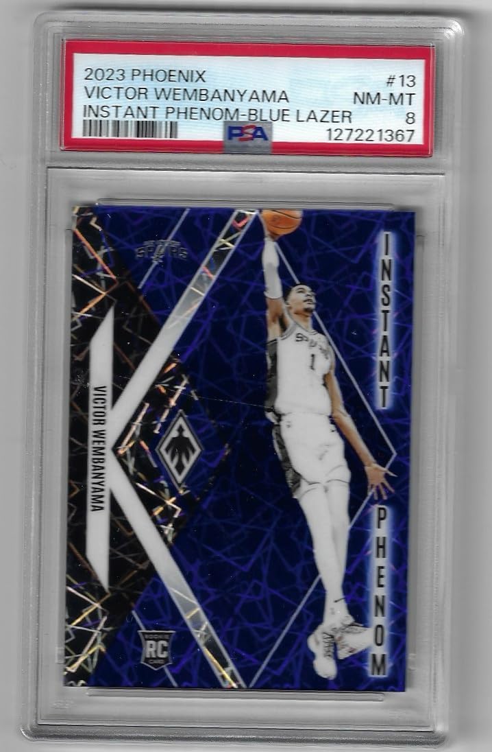 Victor Wembanyama PSA Graded 8 NM-MT Serial Numbered #238/275 Blue Lazer Prizm Instant Phenom Rookie Card Collectible Basketball Card - 2023 Phoenix Basketabll Card #13 (Spurs)
