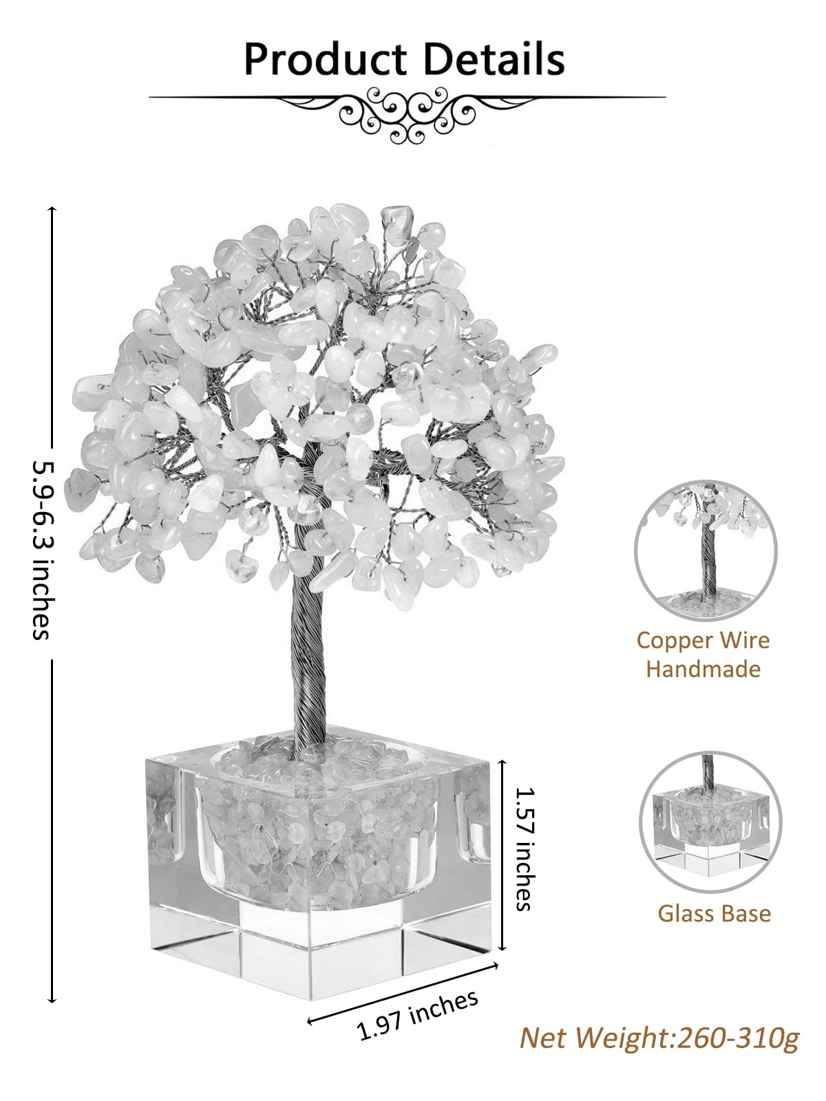 JSDDE Arbre de Vie en Pierres Naturelles avec Base Cube Transparent en Verre Feng Shui Bonsai Arbre de Cristal Porte Bonheur 7 Chakra Reiki Guérison Spirituel Décoration Maison Intérieurs (Améthyste)