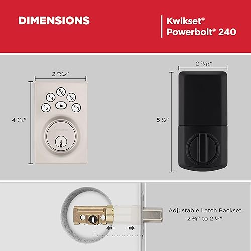 Miniatura 9 de Kwikset Powerbolt 240 - Cerradura electrónica contemporánea de 5 botones de níquel satinado, con cómoda entrada sin llave, códigos de usuario