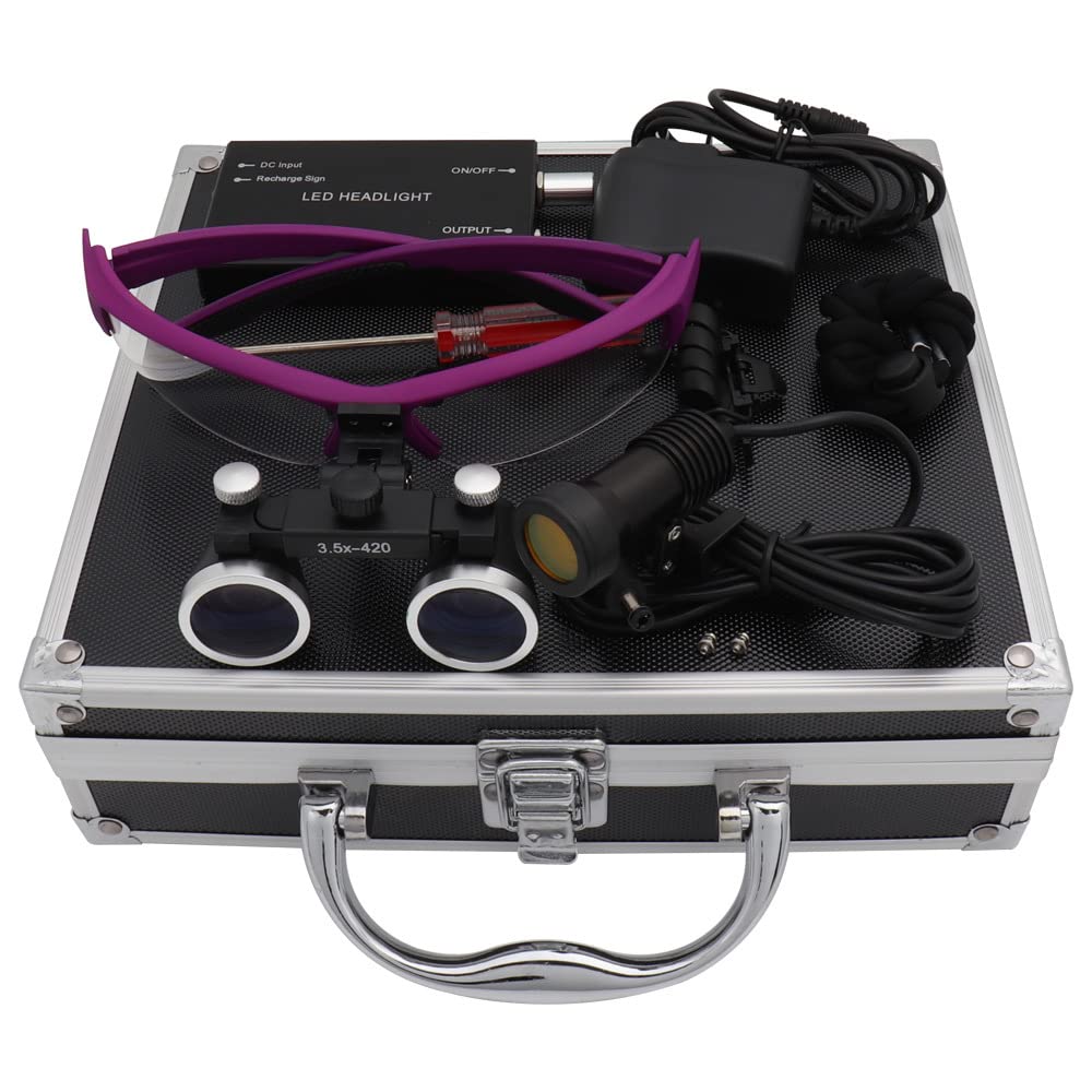 STORKY Dental Lab Medizinische Lupenlupe Vergrößerung Fernglas Scheinwerfer Scheinwerfer 5W Set Metallbox (Farbe: Schwarz, Größe: 2,5x)