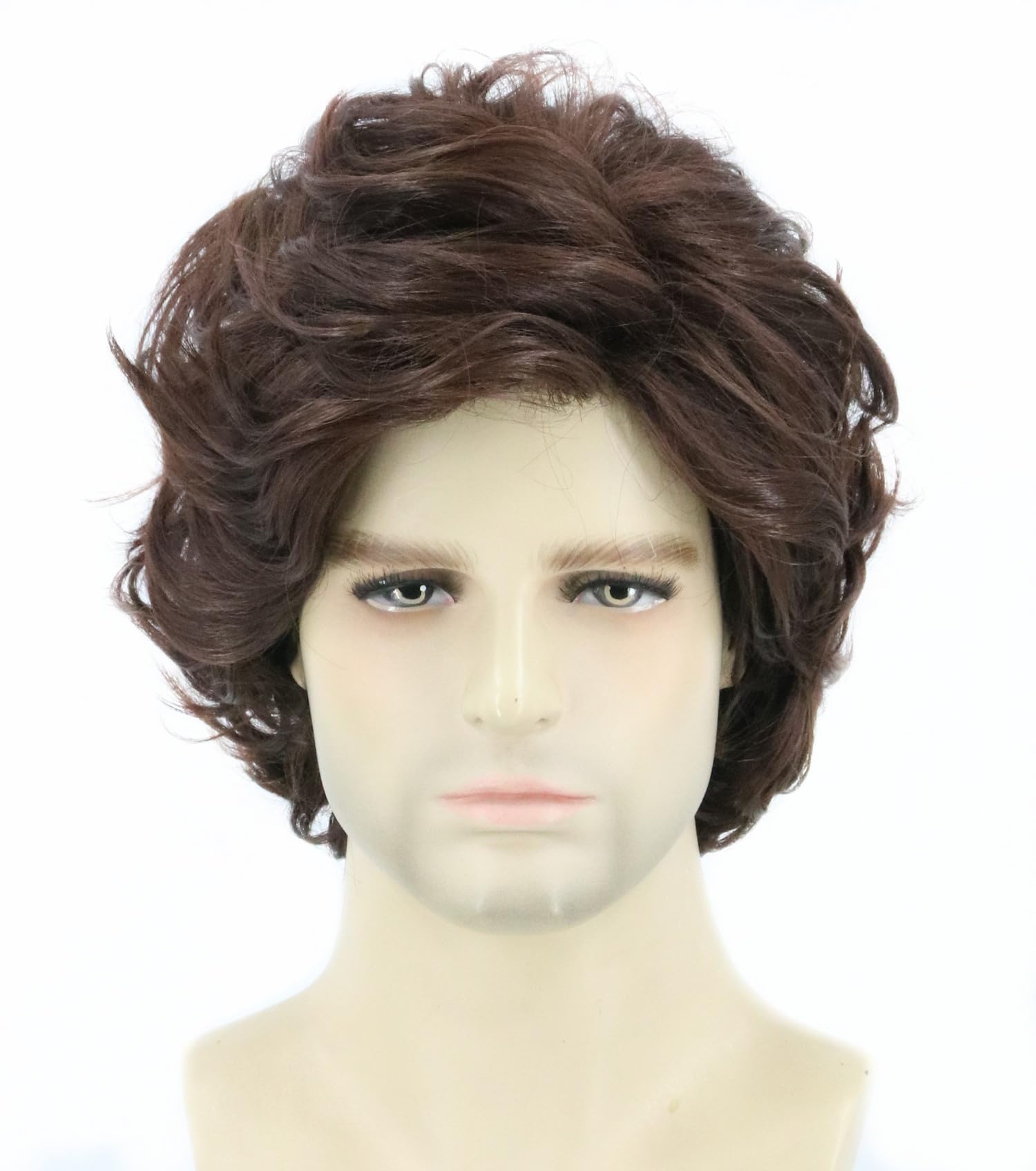 LeMarnia Men's Wigs 70's 80's TV Star Wigs for Men Dark Brown Natural Layered Hippie Wig Halloween Costume Cosplay Wig