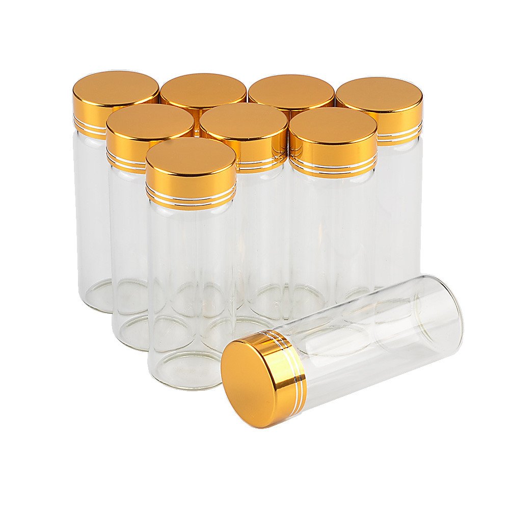 12units Empty Mini Jars Glass Bottle with Aluminium Gold Color Screw Cap 40ml Sand Liquid Glycyrrhiza Food Grade Safety Bottles Jars (12, 40ML-Golden