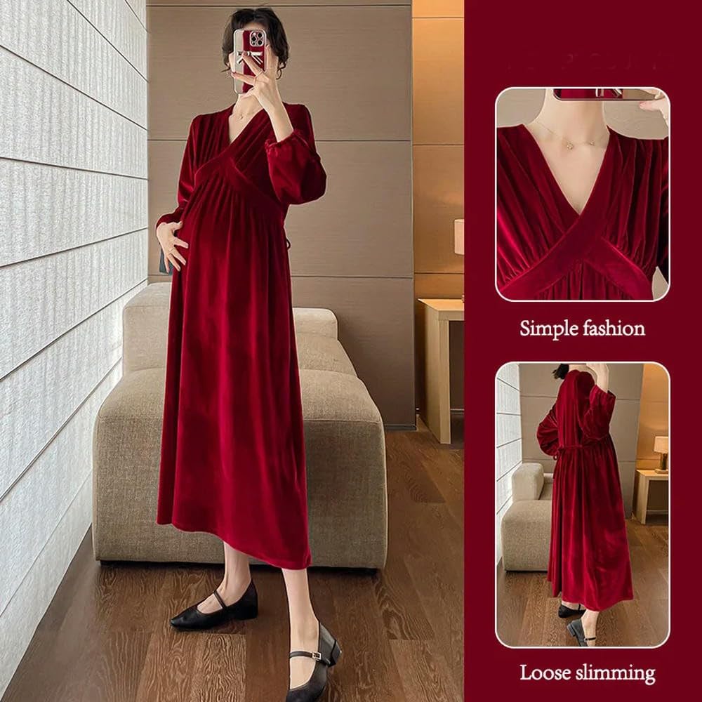 GLDFW Einfarbiger Wildleder-Umstandsrock, elastisch, schlankmachend, Temperament, langer Rock, vielseitiges Kleid, schwangere Kleidung