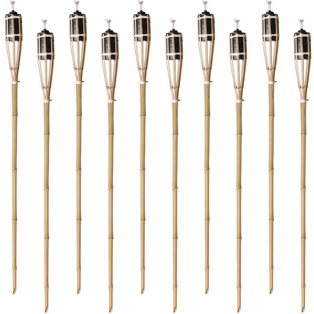 Natural Handmade Bamboo Garden Tiki Torch 60cm/90cm/120cm - for use with Parrafin or lamp Oil (120cm, Pack of 10) [Energy Class A]