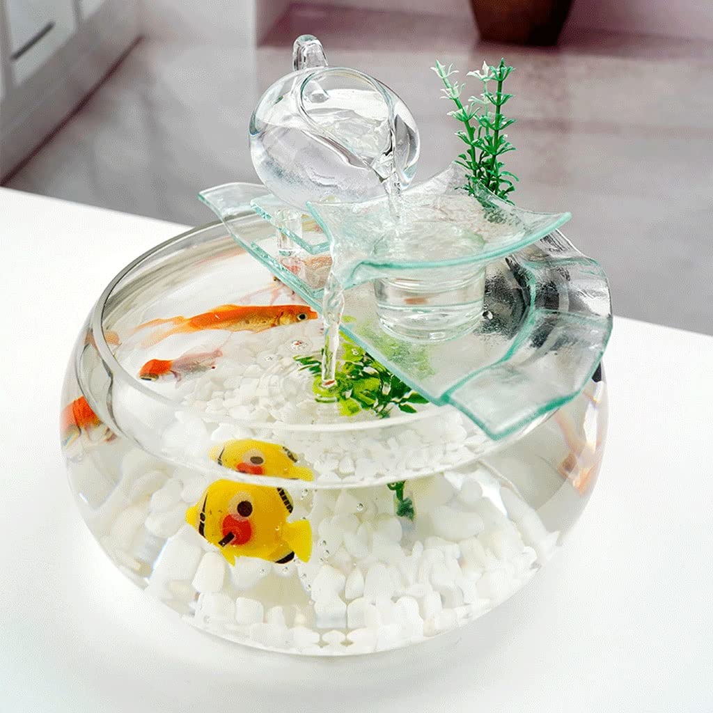 Réservoir Poissons D'aquarium Poisson Rouge Bol Aquarium Poisson Eau Qui coule Ornement Verre Mini Bureau Maison Salon Aquarium Kits de démarrage | B