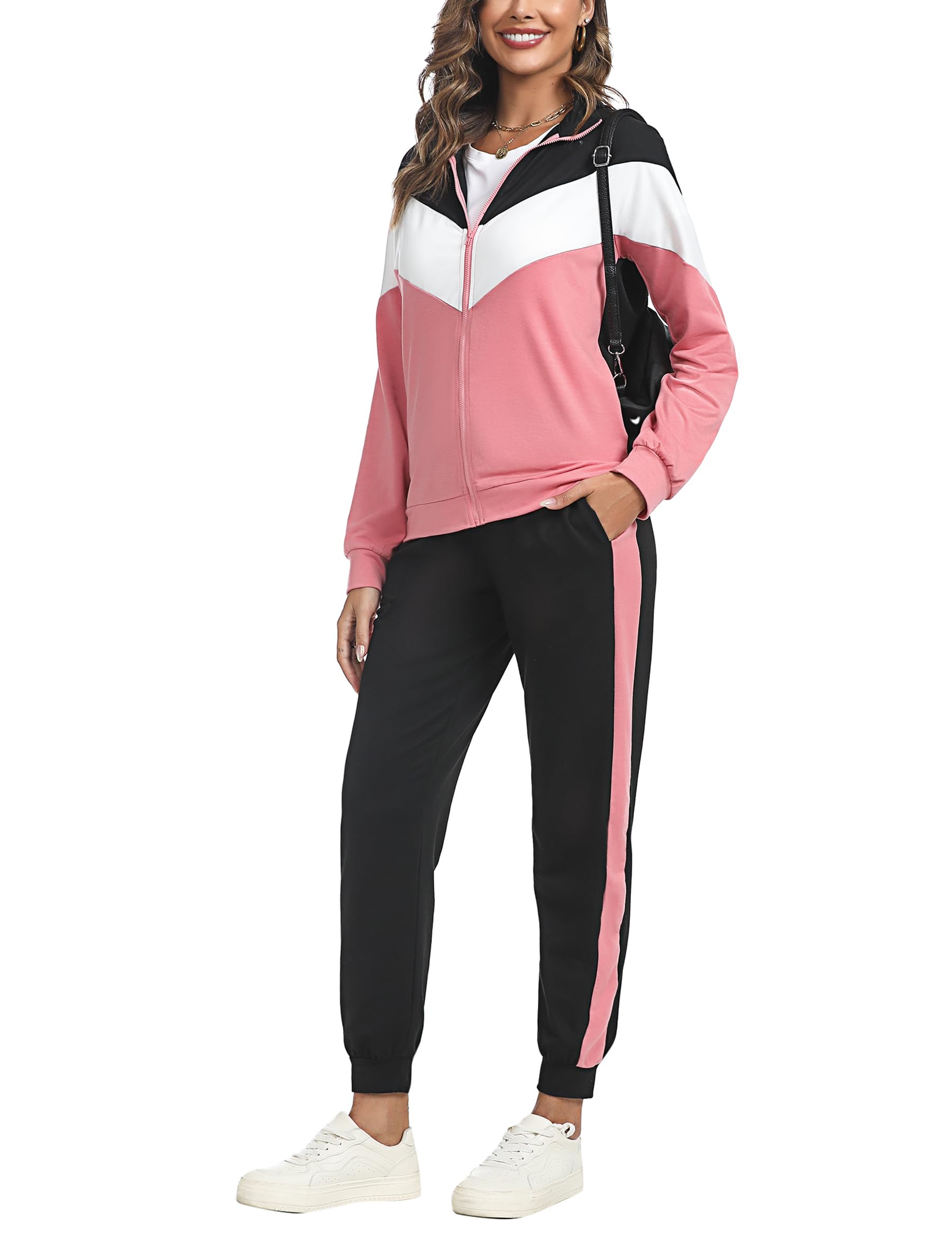 Marvmys Tuta Donna Sportiva Elegante Completa Tute Maniche Lunghe Colore Contrasto Autunno Invernale Sportivi Abbigliamento Jogging Yoga Training Fitness