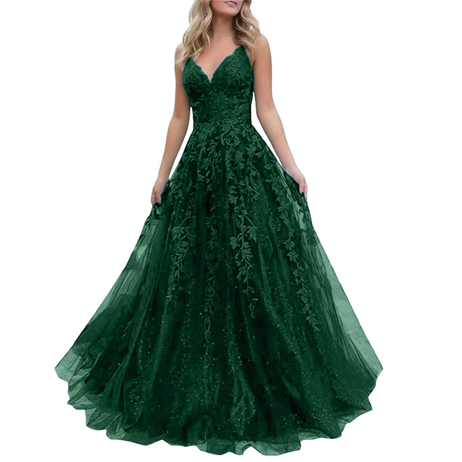 Abito da sera da donna, sexy, scollo a V, in pizzo, schiena scoperta, linea ad A, abito da cocktail, elegante per ospiti di nozze, abito estivo elegante