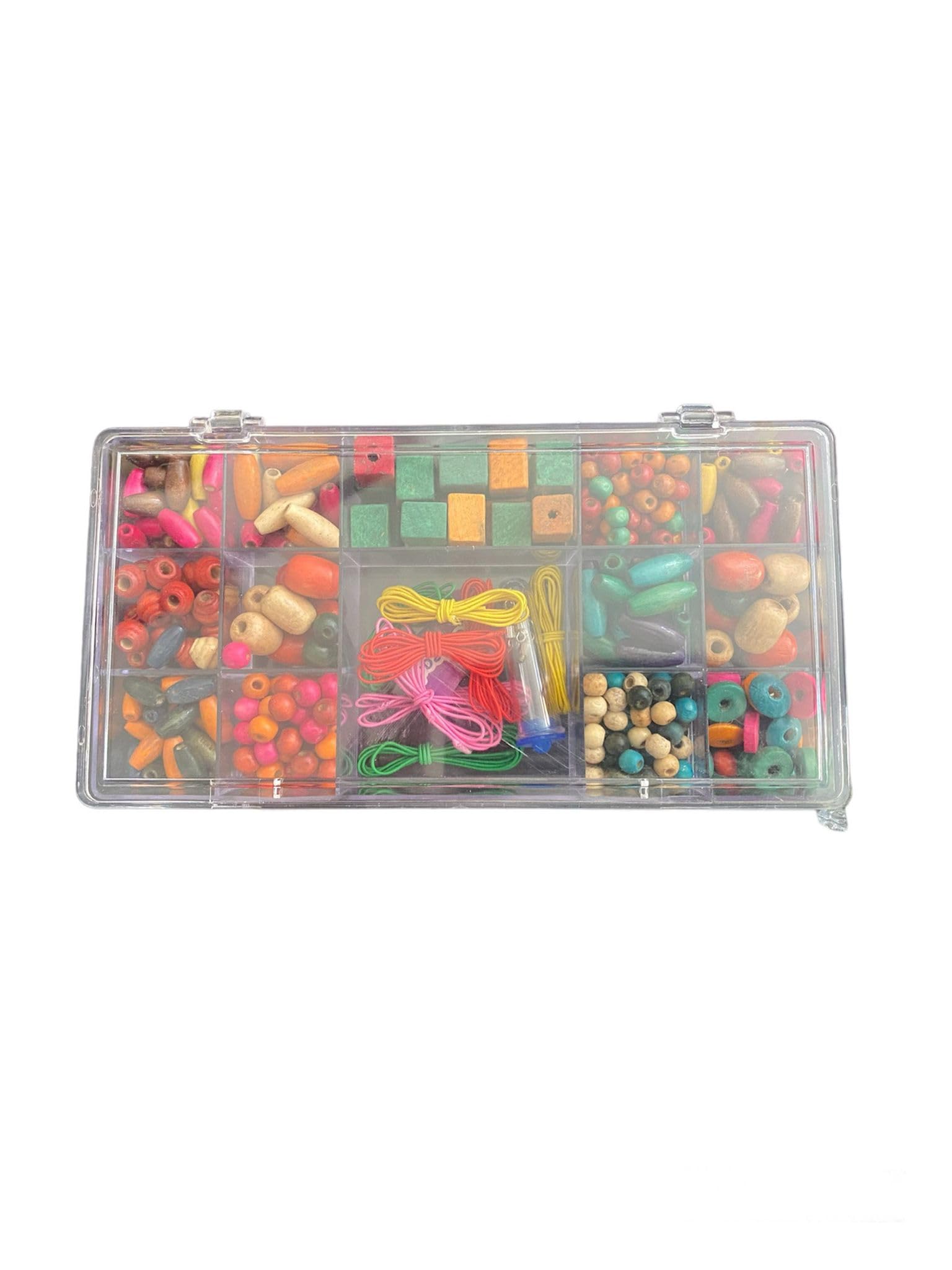 Wooden Beads Colourful Craft Beads Made of Wood Set including Ribbons and Clasps in Storage Box - Image 2