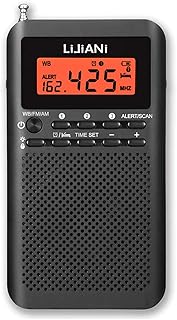 NOAA Weather AM FM Radio Portable Battery Operated by 2 AA Batteries with Stereo Earphone, LCD Display Digital Alarm Clock Sleep Timer,Best Reception,Built in Speaker Best Sound Quality(Black)