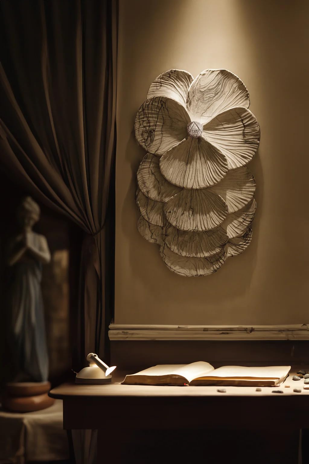 home ACAD Ceramic Composition Floral Wall Sculpture – Layered Petal Design in Antique Neutral Finish | Modern Artistic Wall Décor | Elegant Accent for Living Room, Bedroom & Office-image-5