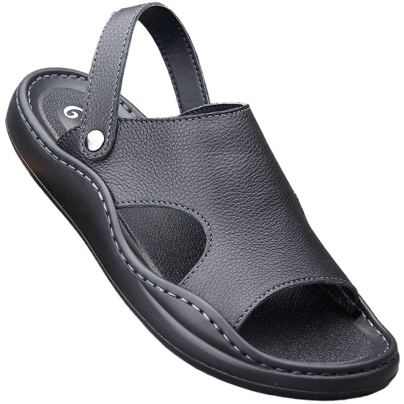 Men Sandals Soft Comfortable Leather Men Sandals Outdoor Walking Beach(White-Patch Five-Pointed star4,38 Code)3