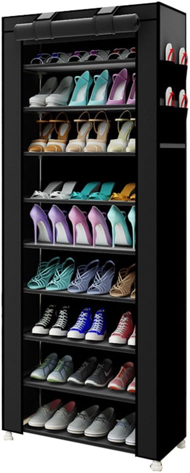 FKUO Shoe Cabinet 63-inch 10-Layer 9-Grid Black Oxford Cloth Fabrics Large Shoe Rack Organizer Removable Shoe Storage Shoe Racks for Home Furniture