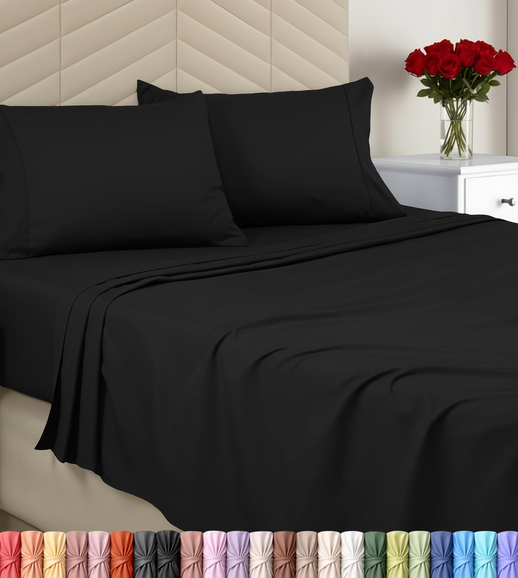 Utopia Bedding Queen Sheet Set - Brushed Microfiber - Soft Bed Sheets for Queen Size Bed Set - Includes 1 Fitted, 1 Flat, & 2 Pillow Cases - Deep Pocket (Black)