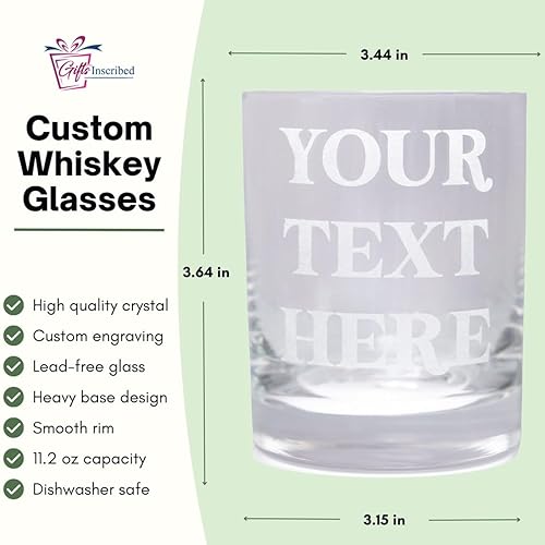 Miniatura 10 de Vaso de whisky personalizado  Vidrio de rocas grabado de 12 oz  Vasos de cristal personalizados antiguos  Regalo monograma para él