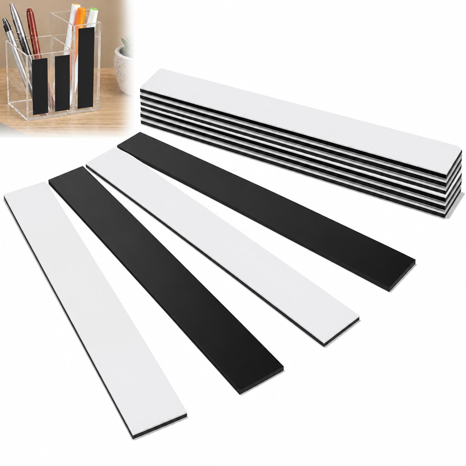 10 Pcs Magnetic Strips with Adhesive Backing, Flat Strong Magnetic Tape for Crafts and DIY Projects Strong Self Adhesive Rectangle Heavy Duty Strips Whiteboard and Home Organization