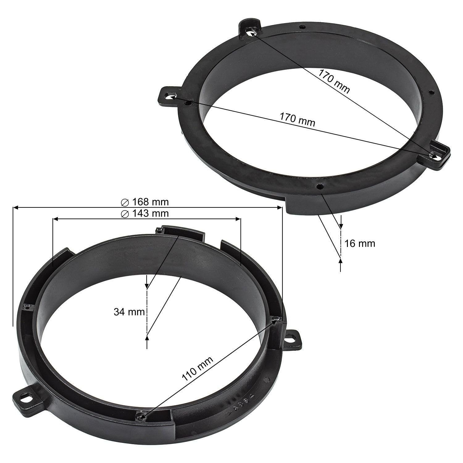 tomzz Audio 2834-008 Anneaux de Haut-parleurs Adaptateurs Supports compatibles avec Mercedes Classe C W202 Porte Avant pour Haut-parleurs DIN 165mm