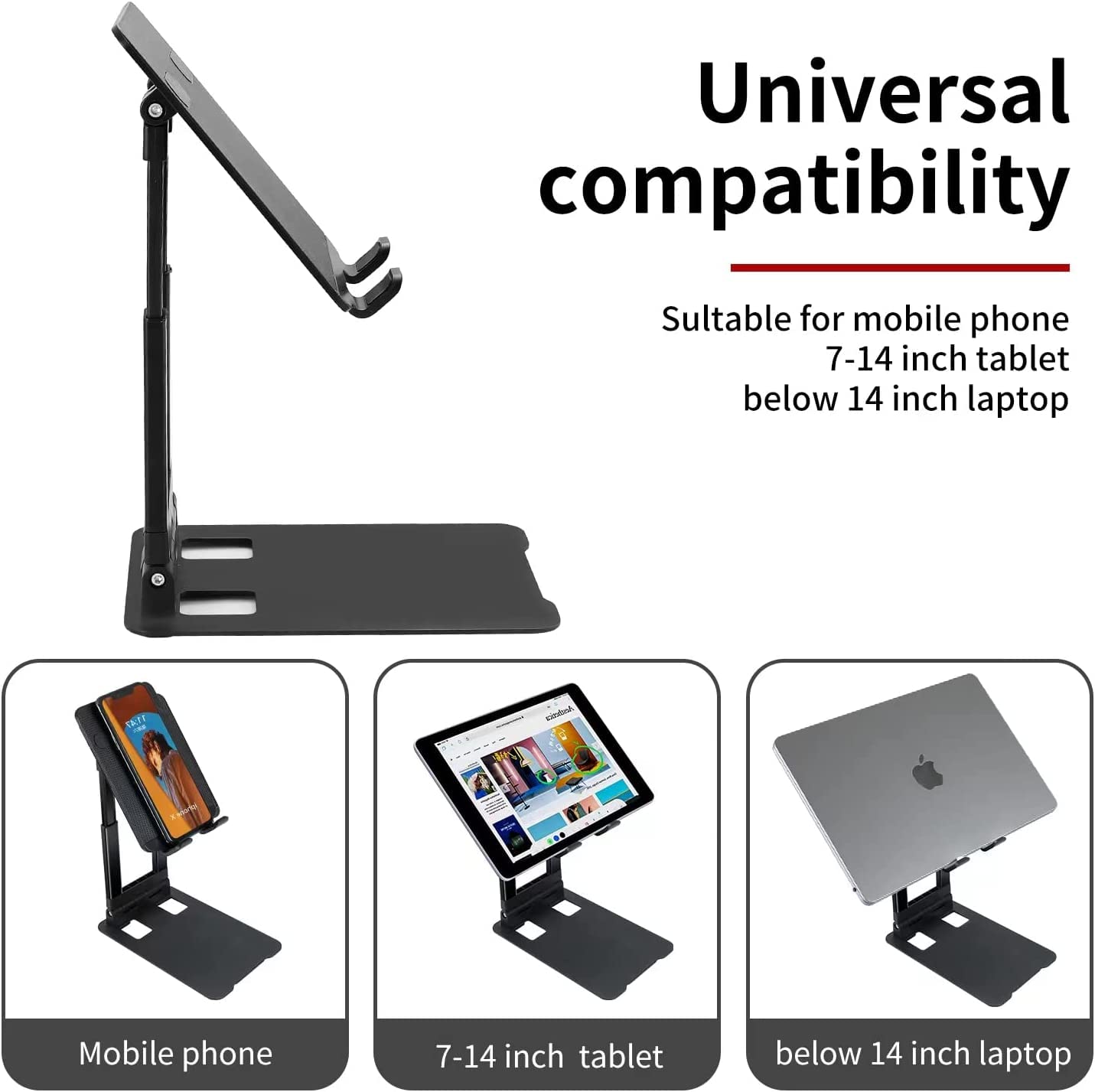 FKU Adjustable Desk Tablet Stand Holder Portable iPad Stand for Foldable Desktop Holder Stands Telescopic Monitor Mount Super Sturdy Metal Compatible for Mini Laptop, Phone, iPad Pro. Black 11 61fJzWioM5L. SL1431