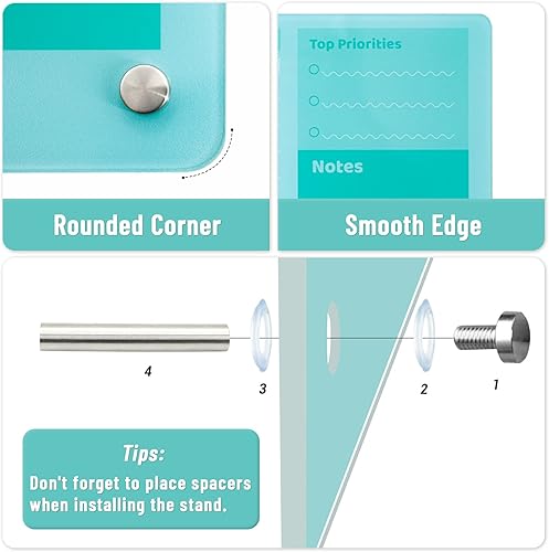 Miniatura 3 de Pizarra de cristal de borrado en seco, pizarra magnética de vidrio de 12 x 10 pulgadas para escritorio, pizarra de vidrio negro sin marco con 6