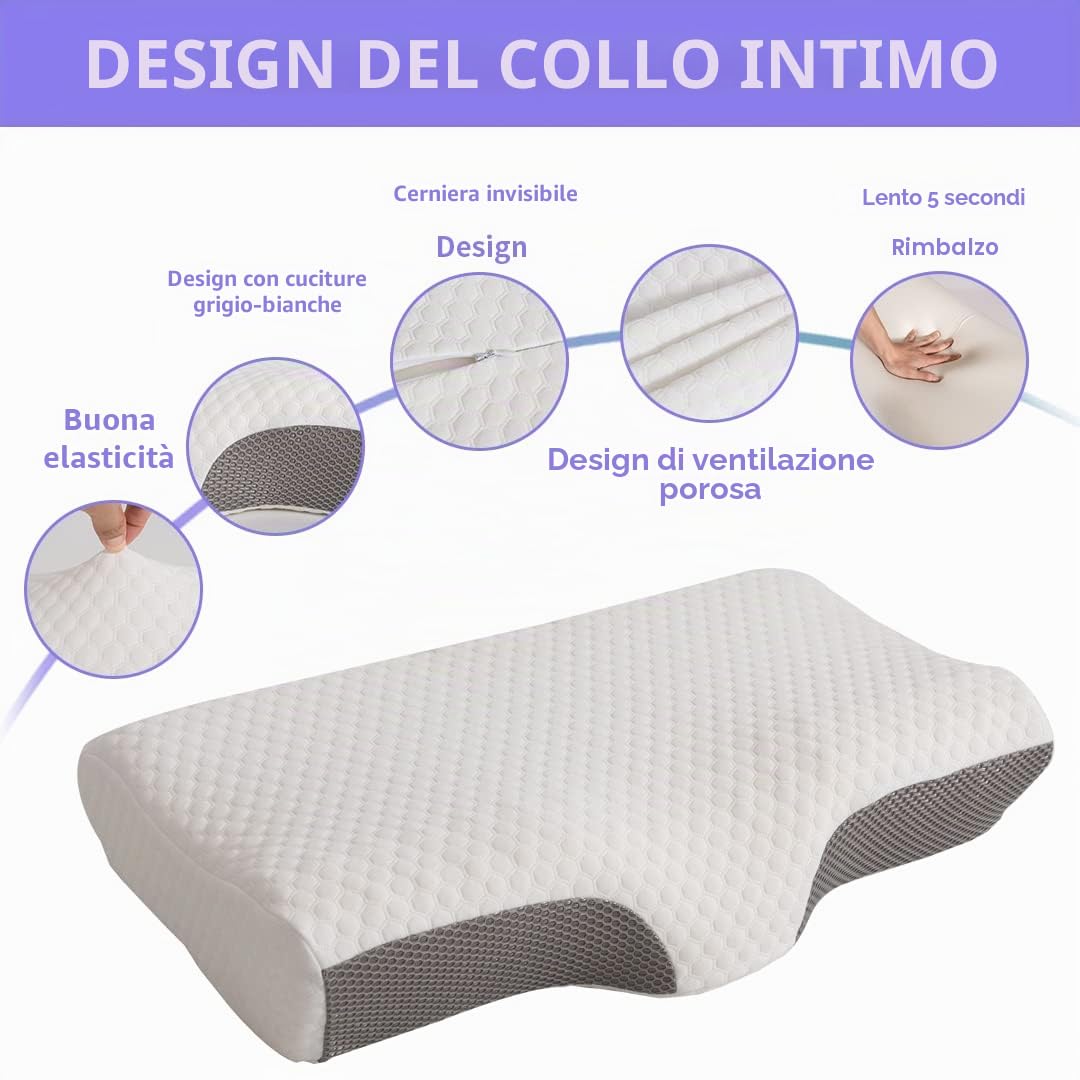 Good Nite Cuscino cervicale in memory foam, supporto solido per collo e spalle, supporto ortopedico, per chi dorme sul fianco, con rivestimento rimovibile, 36 x 60 x 13/10 cm (bianco)