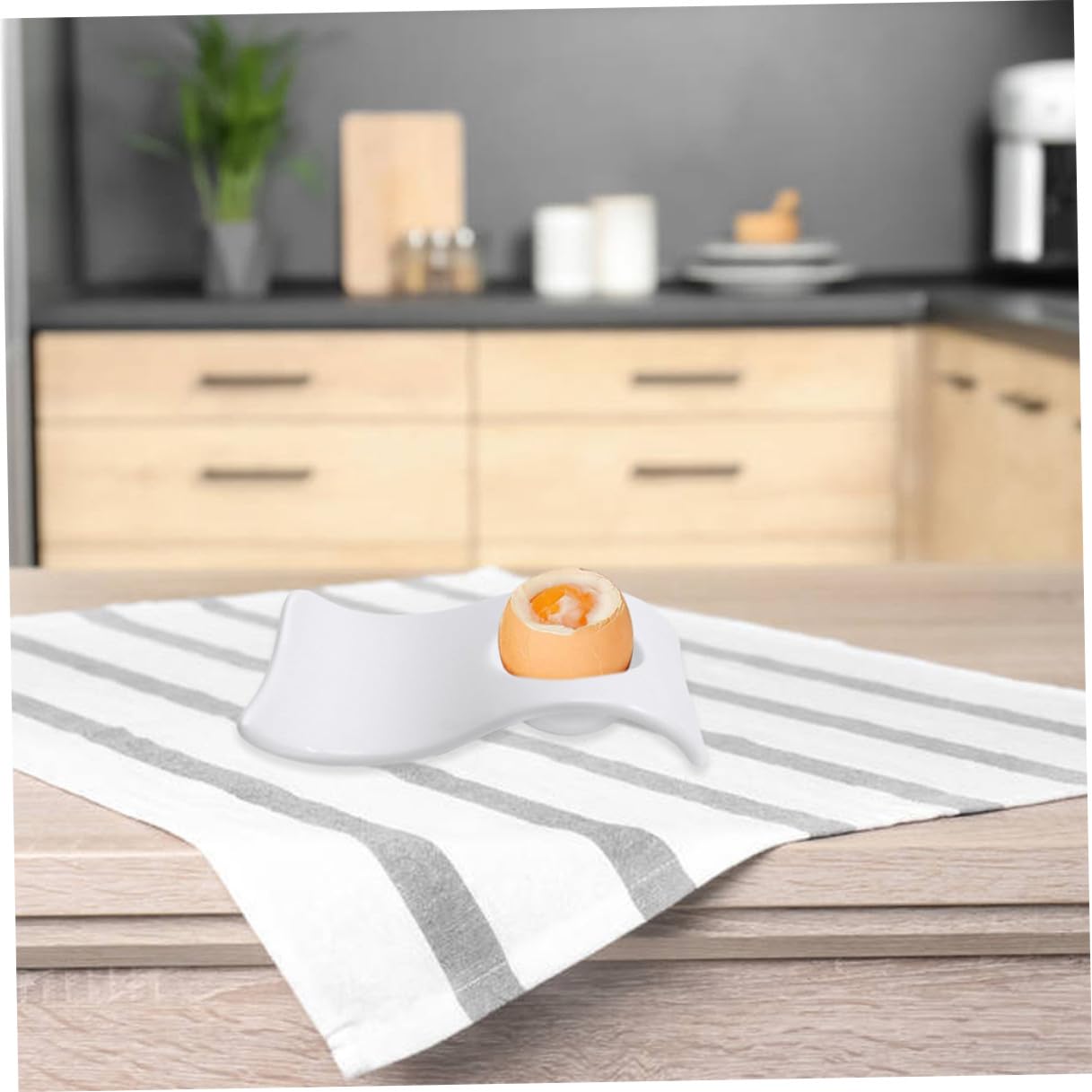Coquetiers en Céramique Forme Vague Blanc Léger, Support à Œufs 6 Pièces, Porte-œufs Pratiques pour Petit-déjeuner et Présentation, Plateau de Service Maison