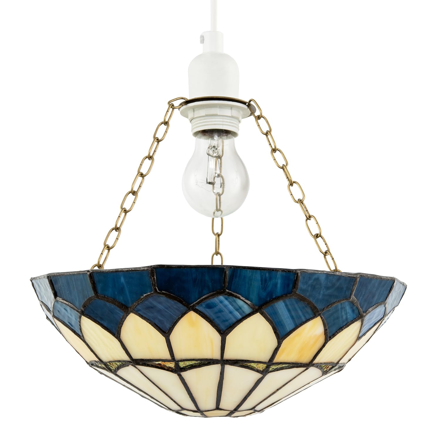 Happy Homewares Midnight Blue Stained Glass Domed Tiffany Pendant Shade With Chains from B&Q
