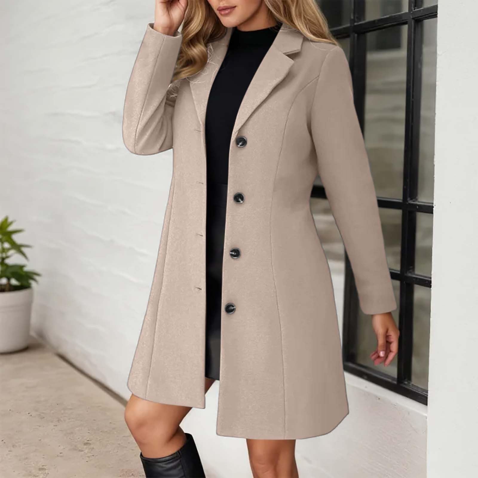 Giacca Casual Trench Lungo in Taglia Comoda con Revers a Lancia, Vestibilità Slim, Soprabito Invernale Misto per Donne alla Moda Trekking