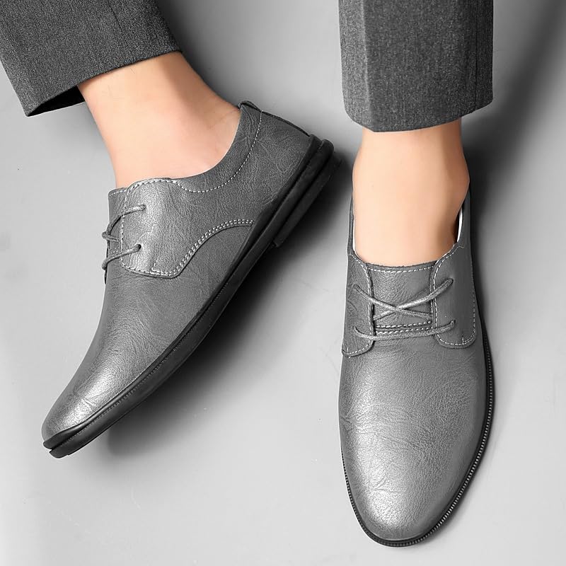 Shoes Dress Oxford for Men Lace Up Round Toe Vegan Leather Derby Shoes Low Top Rubber Sole Anti-Slip Prom3