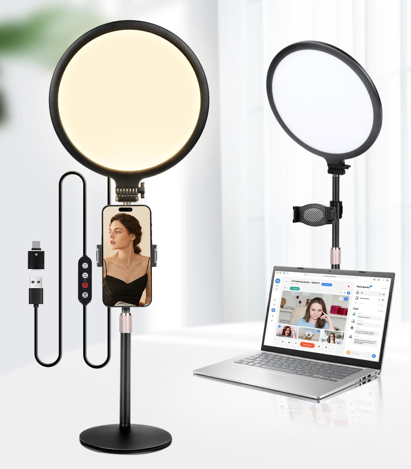 Eocean 10.5'' Ring Light with 27'' Extendable Stand for Video Shooting, Full Screen LED Ring Light for Phone/iPhone, Dimmable Desk Ringlight for Live Streaming/Photography/Makeup/TikTok/Vlogging