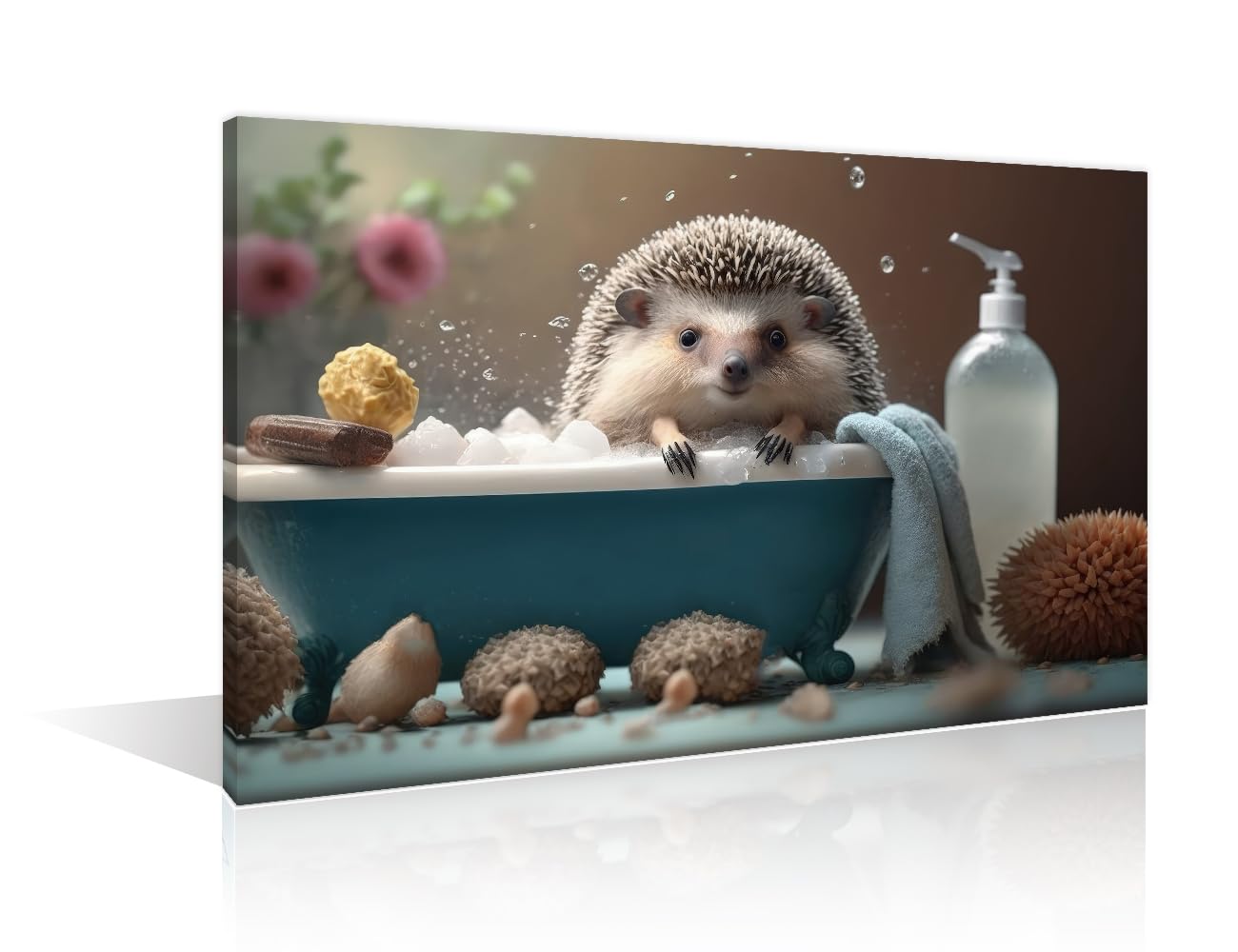 1 Panel Wall Art Furry Hedgehog Sits in a Bathtub Modern Home Decor Bathtub Animal Bathroom Wall Decor Posters & Prints Canvas Paintings Wall Decor Living Room Framed Ready to Hang (24"Wx36"H) โ image 1