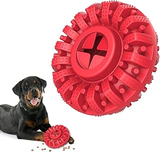 Lewondr Dog Toys for Aggressive Chewers, Natural Rubber Indestructible Dog Toys Treat Dispenser for Power Chewers, Durable Dog Chew Toy for Medium and Large Breed, Fun to Chew, Chase and Fetch, Red