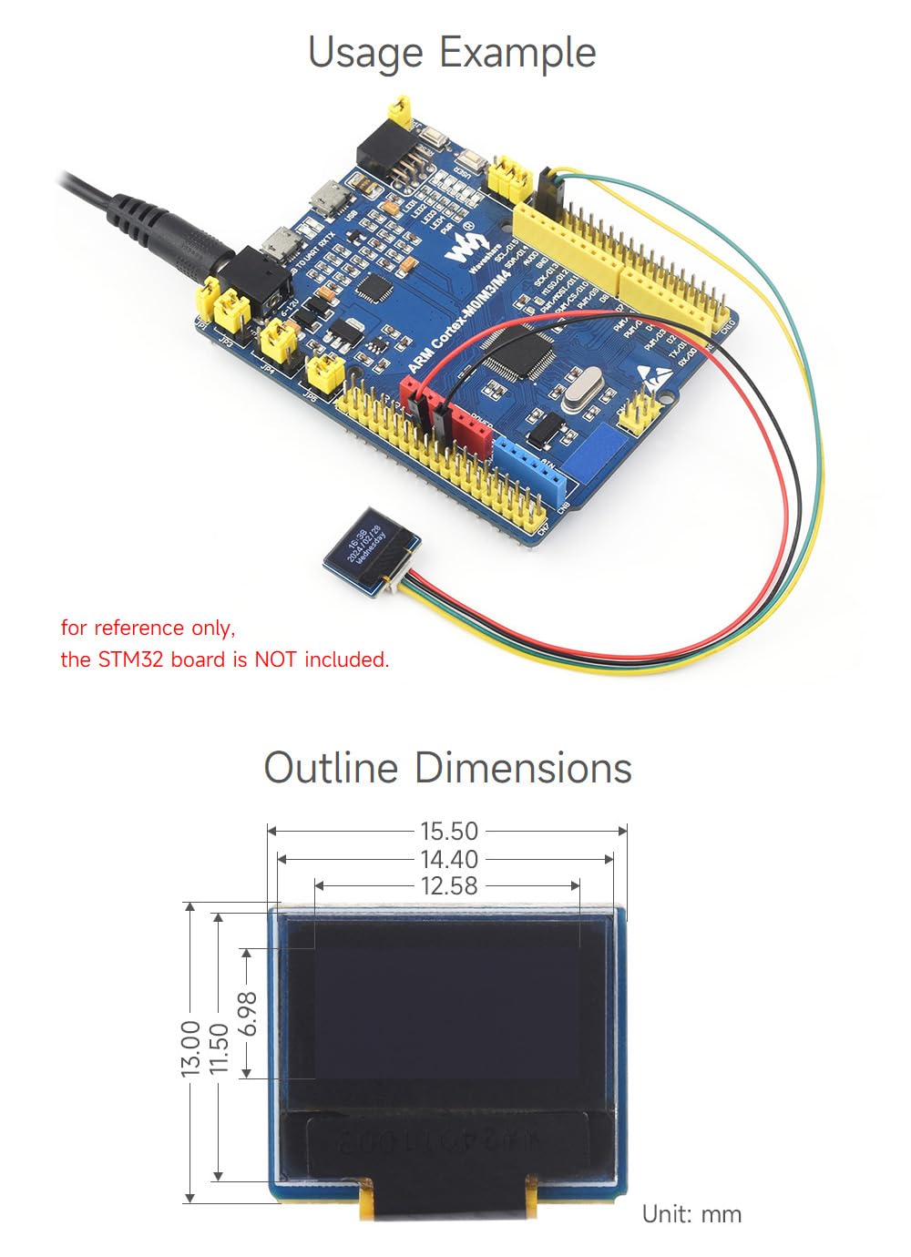 Waveshare 0.49inch OLED Display Module, 64×32 Resolution, I2C Communication, Black/White Display Color, for Raspberry Pi/STM32 and Other Controller Boards