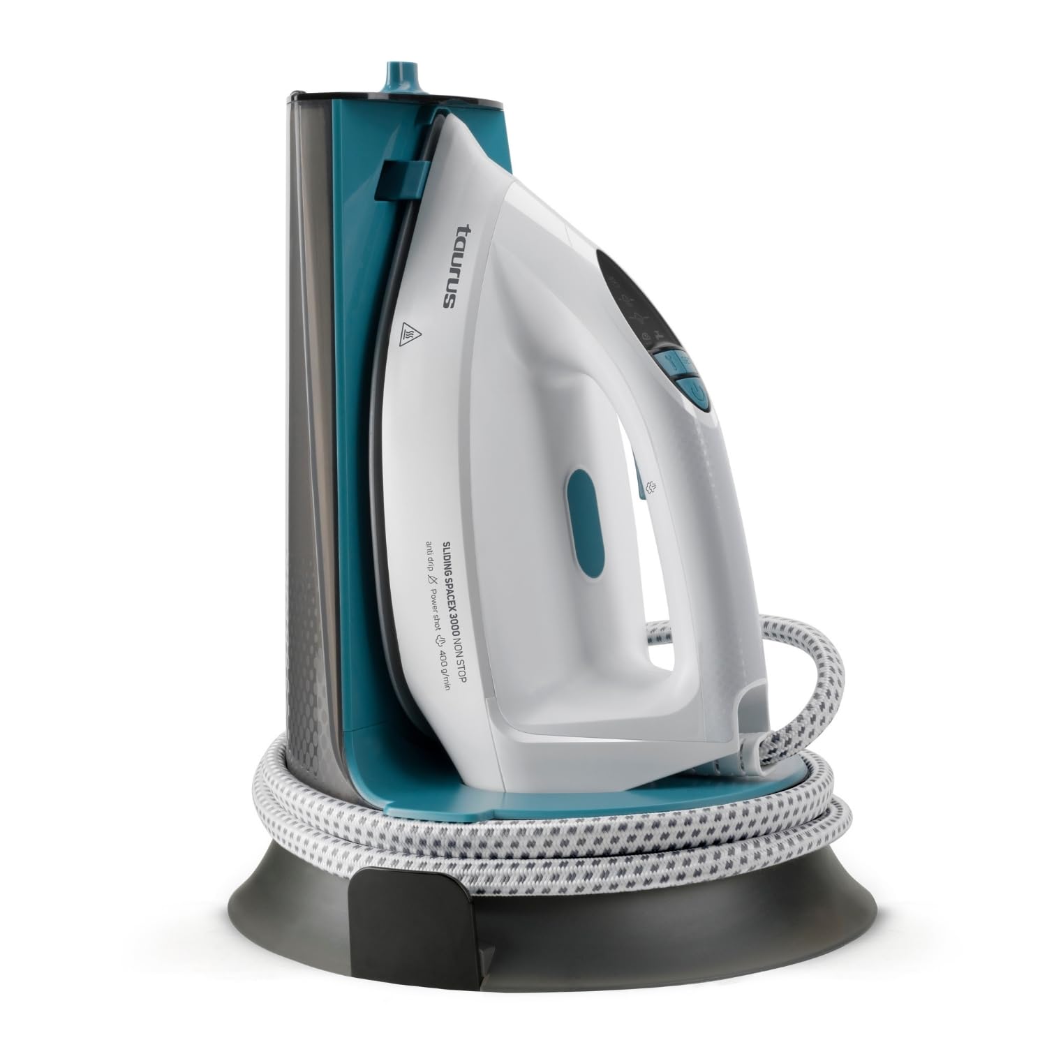 Taurus Sliding Spacex 3000 Non Stop - Centro de planchado compacto, calentamiento en 30s, golpe de vapor 400g/min, vapor continuo de 130g/min, depósito extraíble de 1.3L, suela cerámica