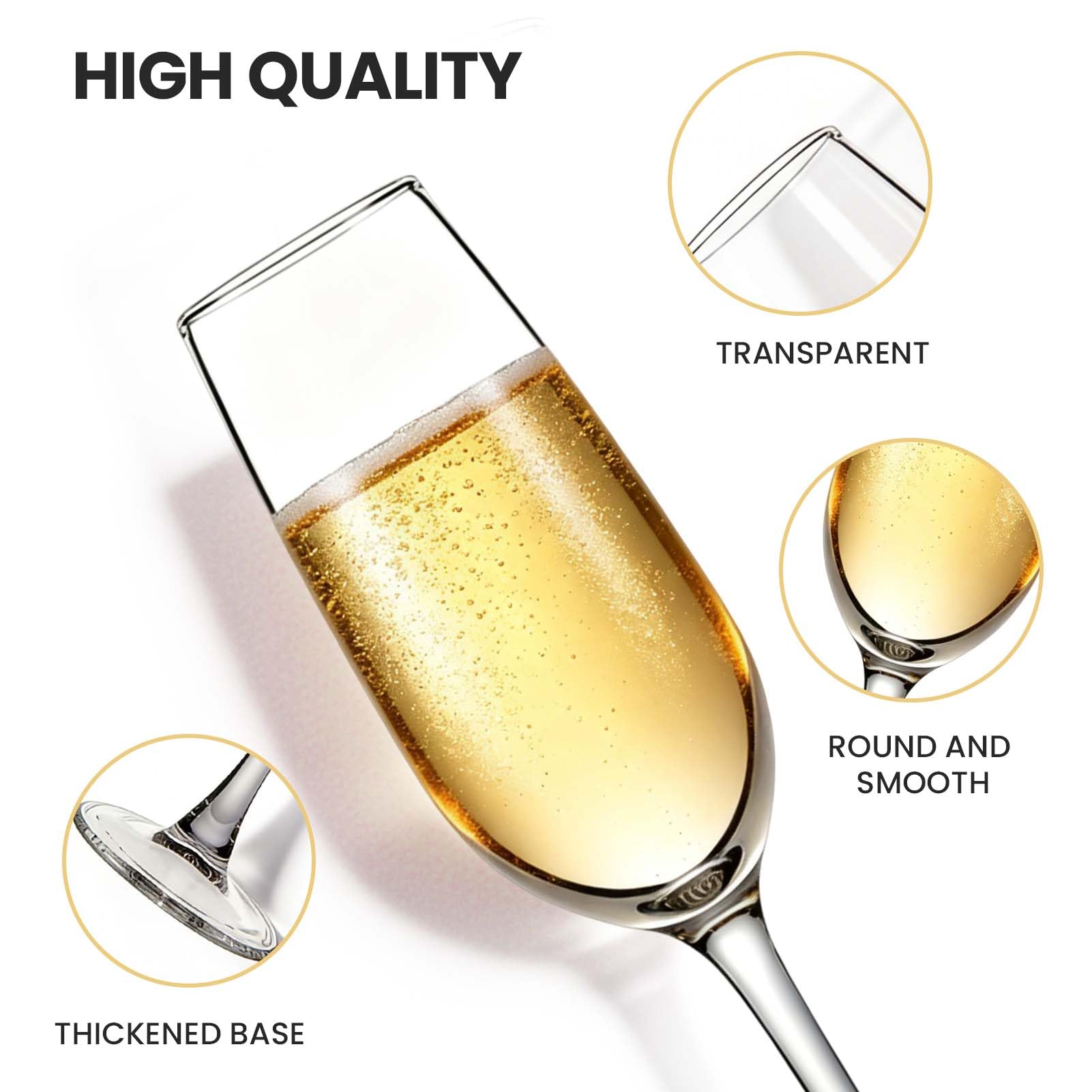 Set di 6 calici da champagne in cristallo, 200 ml, regalo per compleanno, matrimonio, Natale, bicchieri da champagne trasparenti scintillanti per donne e uomini, lavabili in lavastoviglie