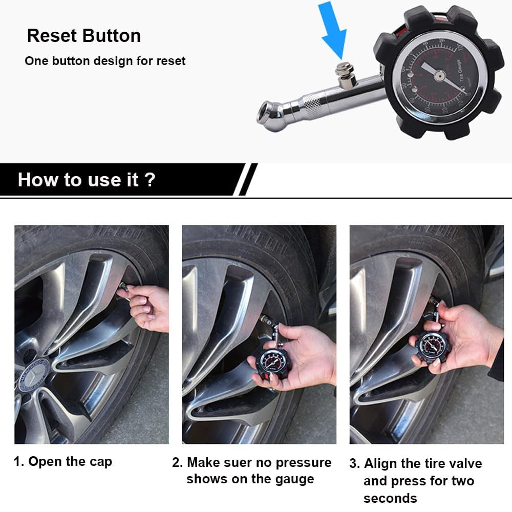 Tire Pressure Gauge 100PSI, Accuracy Analog Dial Mechanical Air Pressure Tire Gauges for Cars, Trucks, Bicycles, Motorcycles