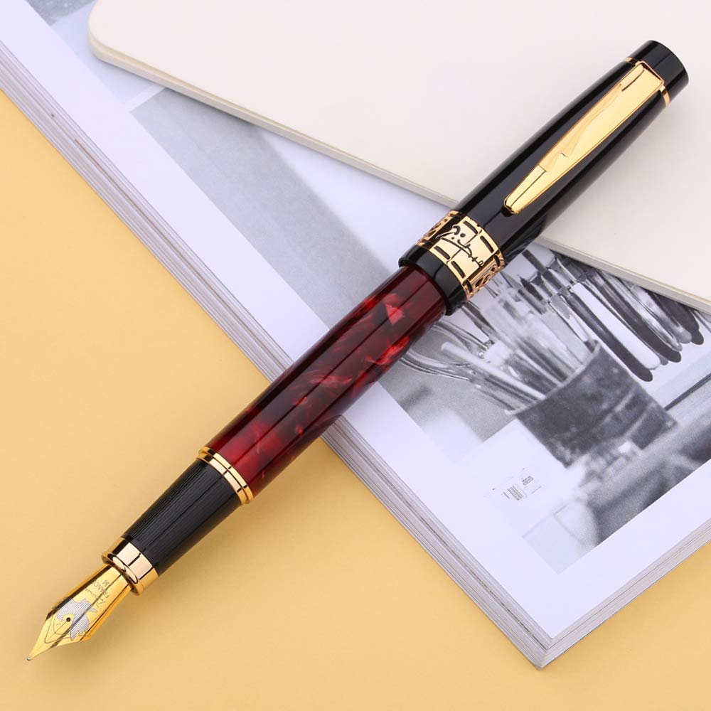 Picasso EtSandy Aurora 975 - Juego De Estuche Para Pluma Estilográfica, Plumín Fino De Iridio Amarillo, Celuloide Vintage, Bolígrafo De Caligrafía Con Convertidor De Recarga De Tinta, Bolígrafos