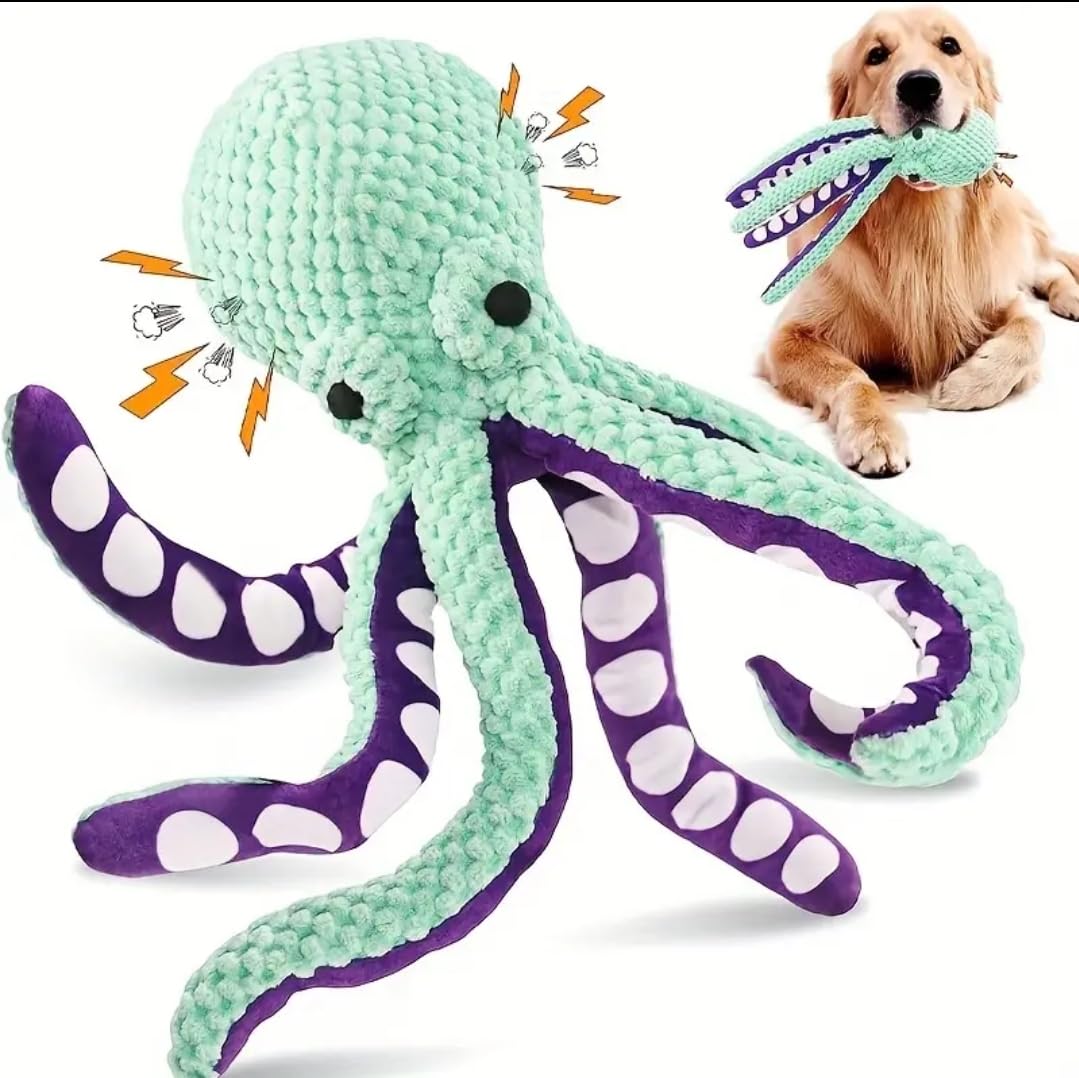 Dog Squeaky Toy Octopus, Interactive Dog Toy, Tug of War, Durable Dog Toys, Pet Toy, Anti-Anxiety Soft Puppy Plush Dog Chew Toys for Small Medium Large Dogs and Puppy, Reduce Boredom, Cleaning Teeth