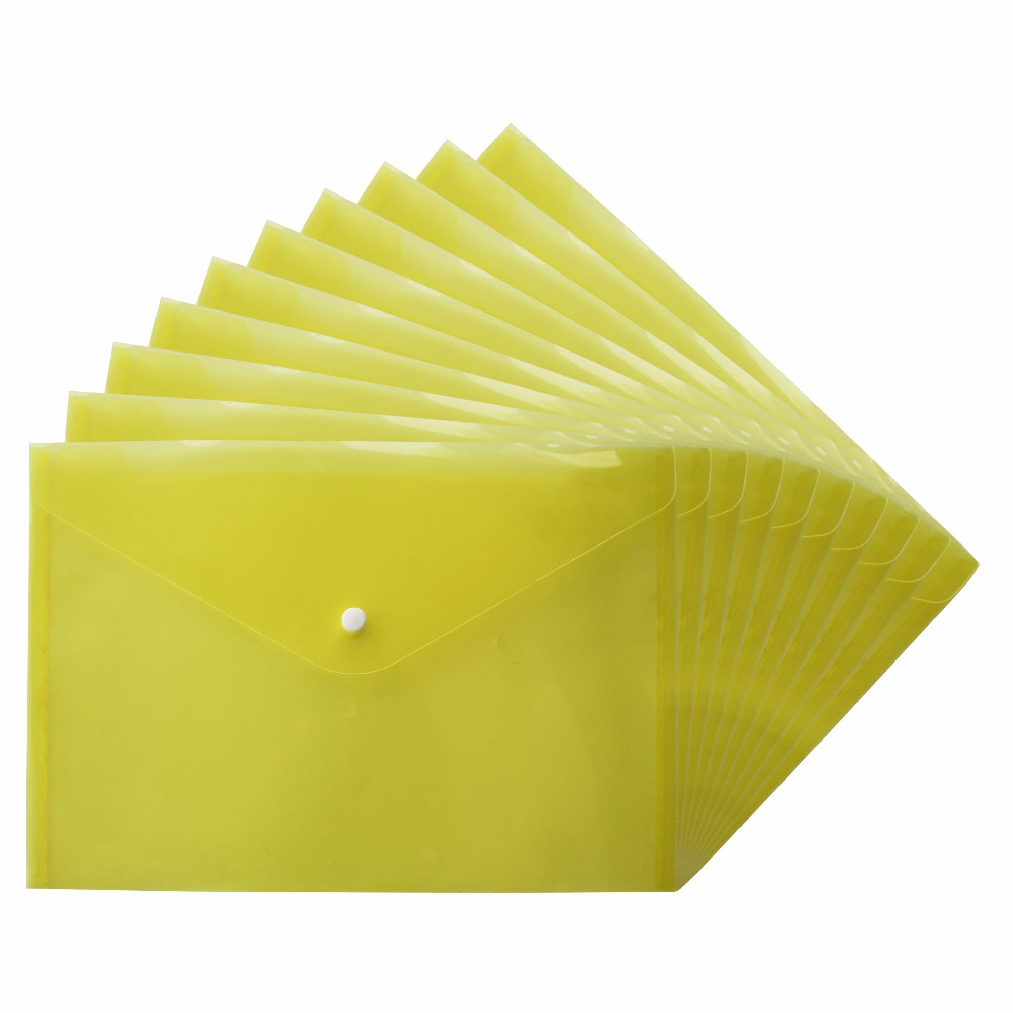M1SS Pack of 30 A4 Plastic Document Wallet Yellow Transparent Colour A4 Popper Wallets with Stud Button for Document oraganisation