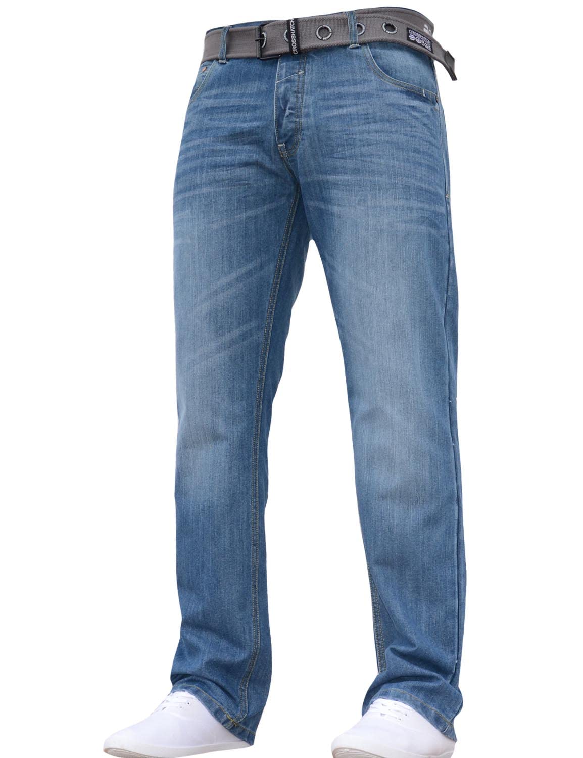 Crosshatch Men's Mid Blue Straight Leg Fashion Jeans Trousers Regular Fit Stylish Branded Denim By Jeanbase 32W X 30L