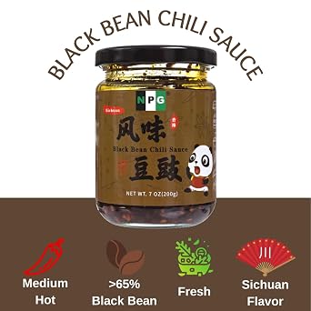 NPG Authentic Sichuan Black Bean Chili Sauce 7 Oz, Medium Heat, Tangy, and Fermented, Ready to Use Hot Sauce for Topping, Dipping, and Cooking, Premium Chinese Condiment